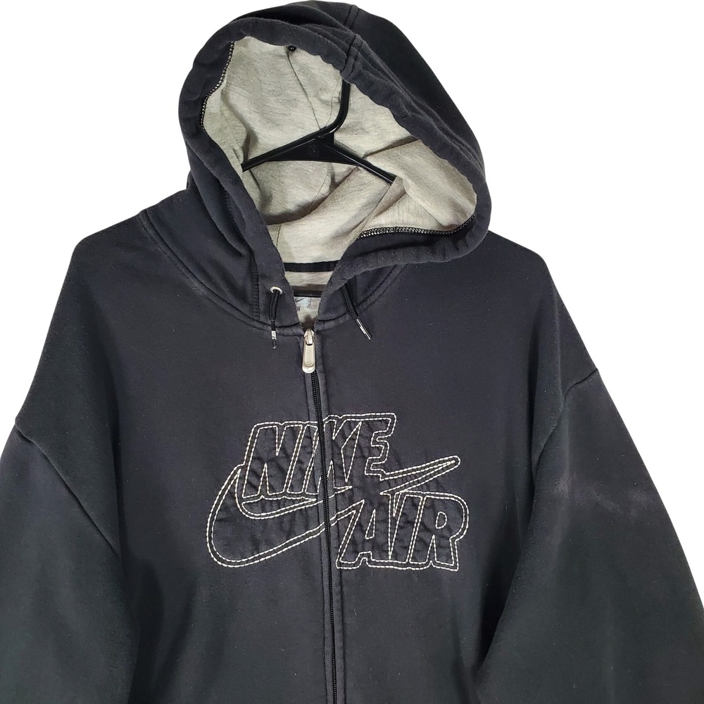 Nike Air Full Zip Hoodie Mens XXL Black Contrast Stitch Fleece Sweatshirt VTG